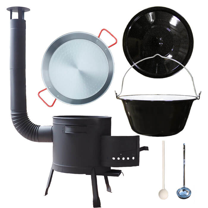 Smaltovaný kotlík 16 L + Paella oceľová panvica 42 cm + žiaruvzdorná nízka kotlina 39 PLUS 600