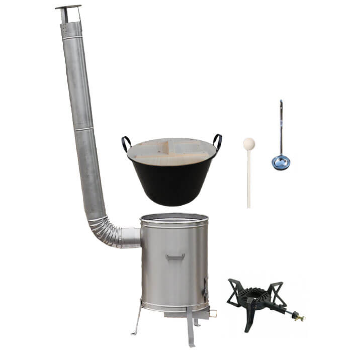 Zabíjačkový smaltovaný kotol 100 L + nerezová kotlina 60 cm + horák 7 kW + vareška a naberačka