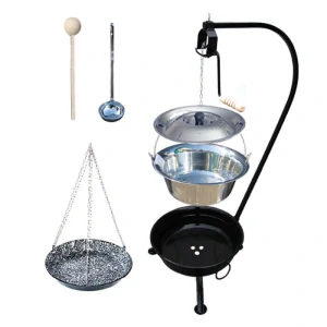 Nerezový kotlík 22 L (0,8 mm) INOX + smaltovaná panvica + ohnisko so stojanom a s poistnou kladkou VAR