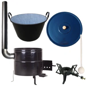 Zabíjačkový smaltovaný kotol 70 L + kovová kotlina 56 cm + horák 7 kW + dymovod